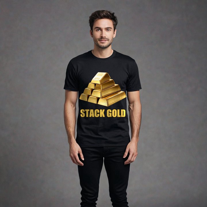 Gold For Real Stack Gold Bars Tee in Black